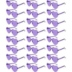 Purple Heart Sunglasses Women Rimless Heart-Shaped Party Favors Bulk 24